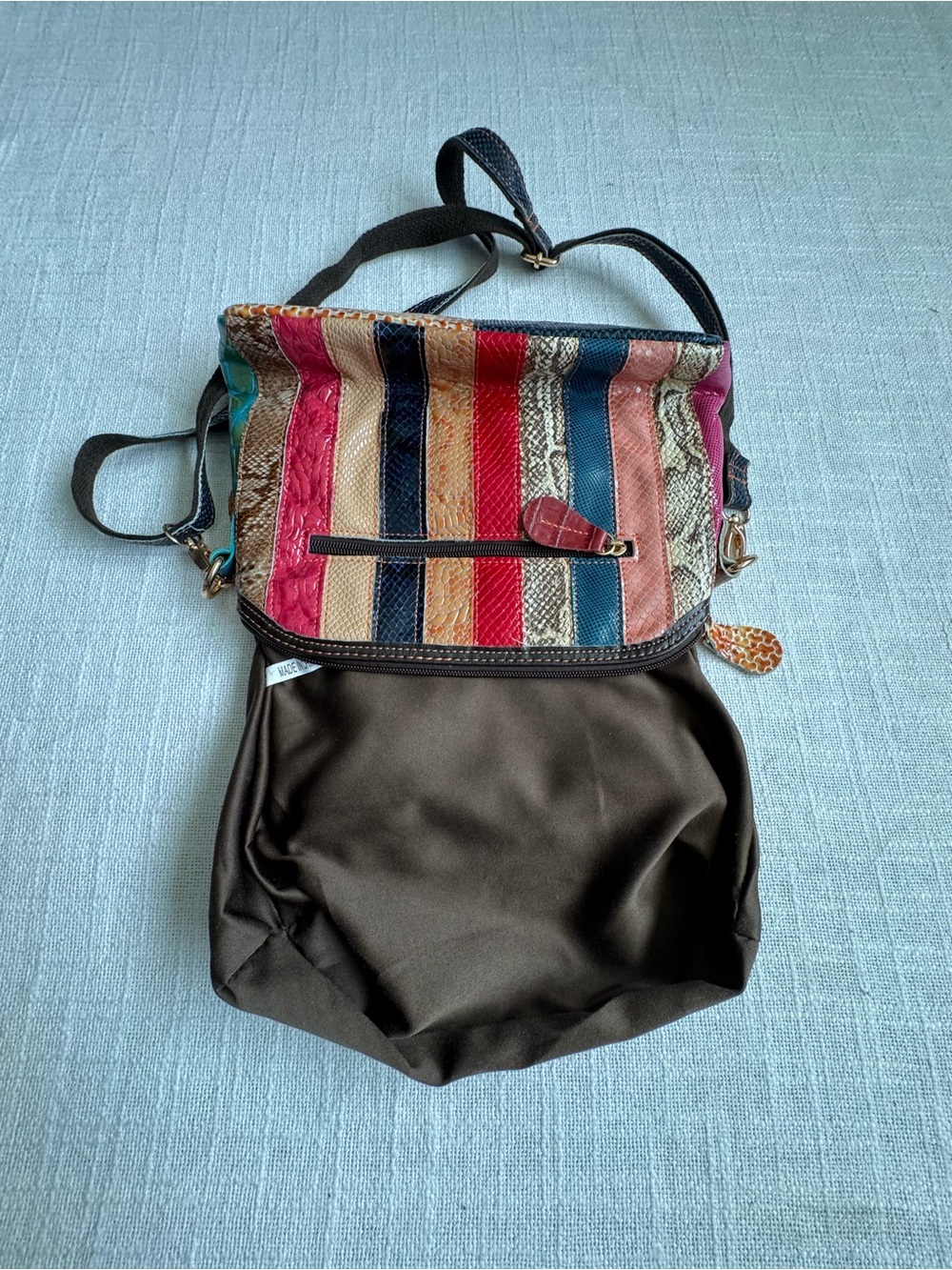 Multicolor Patchwork Shoulder Bag Colors Vary Dressy Unique - Picture 6 of 10
